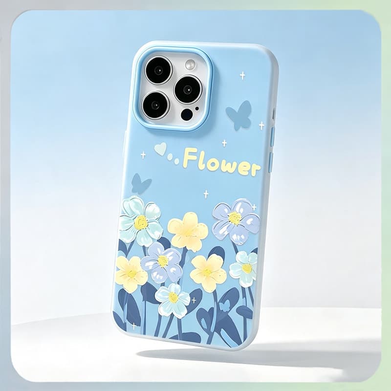2 Em 1 Macarons frescos com flores azuis GeléiaCapa Capinha Para IPhone 12 13 11 14 15 16 17 16e Normal Pro Max Ar