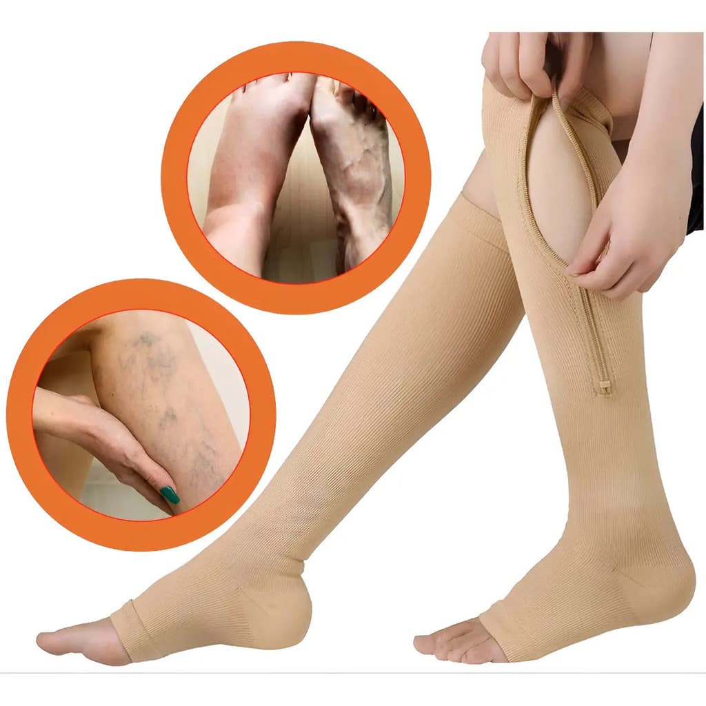 Par De Meias 3/4 Média Compressão 20-30mmhg Ziper Alivio Dor