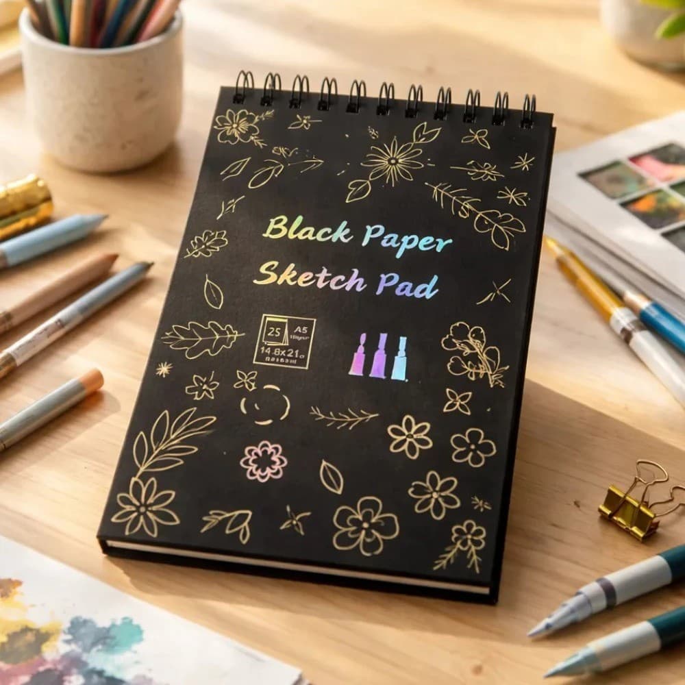 Bloco de Papel Preto A4 A5 150g Sketchbook para Desenho Lettering