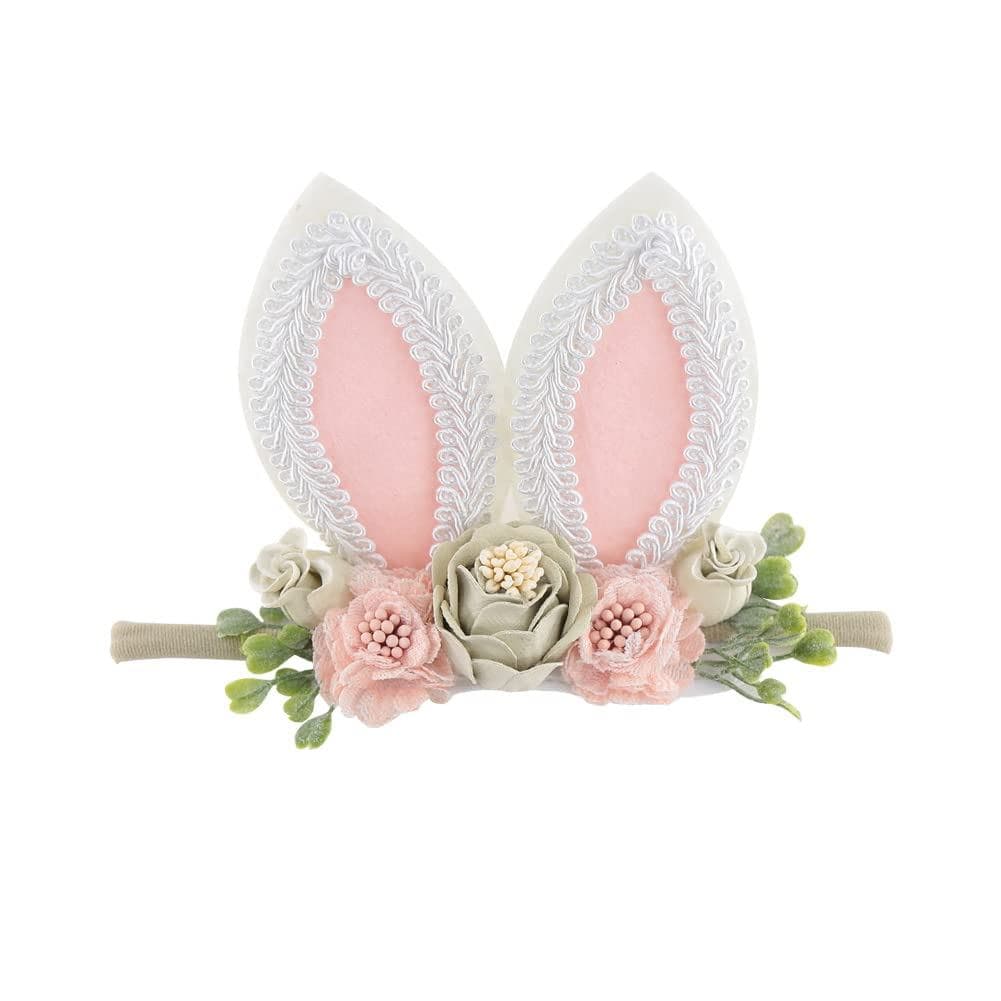 KIDOCHEESE Tiara de Orelhas de Coelho para Páscoa, Coroa de Flores para Meninas, Tiara de Primavera (C) QX75