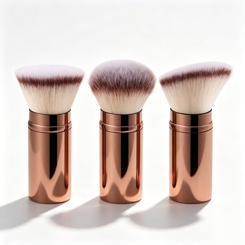Conjunto de 3 pincéis de maquiagem Pincel retrátil marrom Pincel para Blush Pincel para manchas Pincel para pó solto