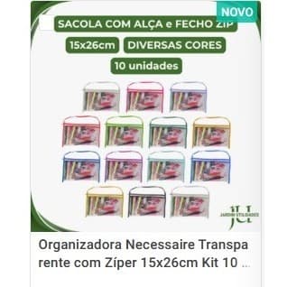 Organizadora Necessaire Transparente c/Zíper Multiuso p/lembrancinhas, Viagem, Estojo 15x26cm Kit 10 unidades