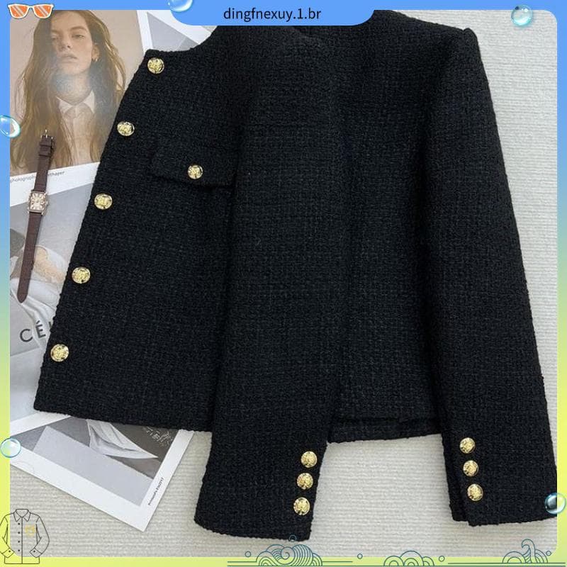 Xiaoxiang estilo jaqueta curta feminina 202 5 primavera outono novo estilo High-End em torno do pescoço pequeno Tweed fr