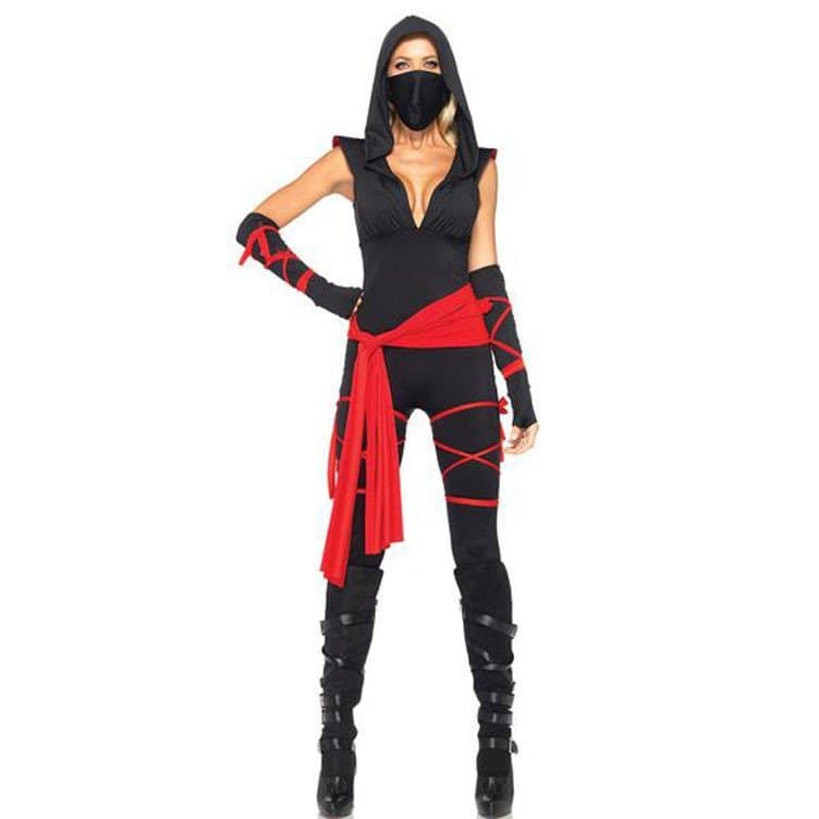 Fantasia de Ninja Mortal Preta para Mulheres Guerreiras Cosplay Adulto para Festas de Halloween e Carnaval
