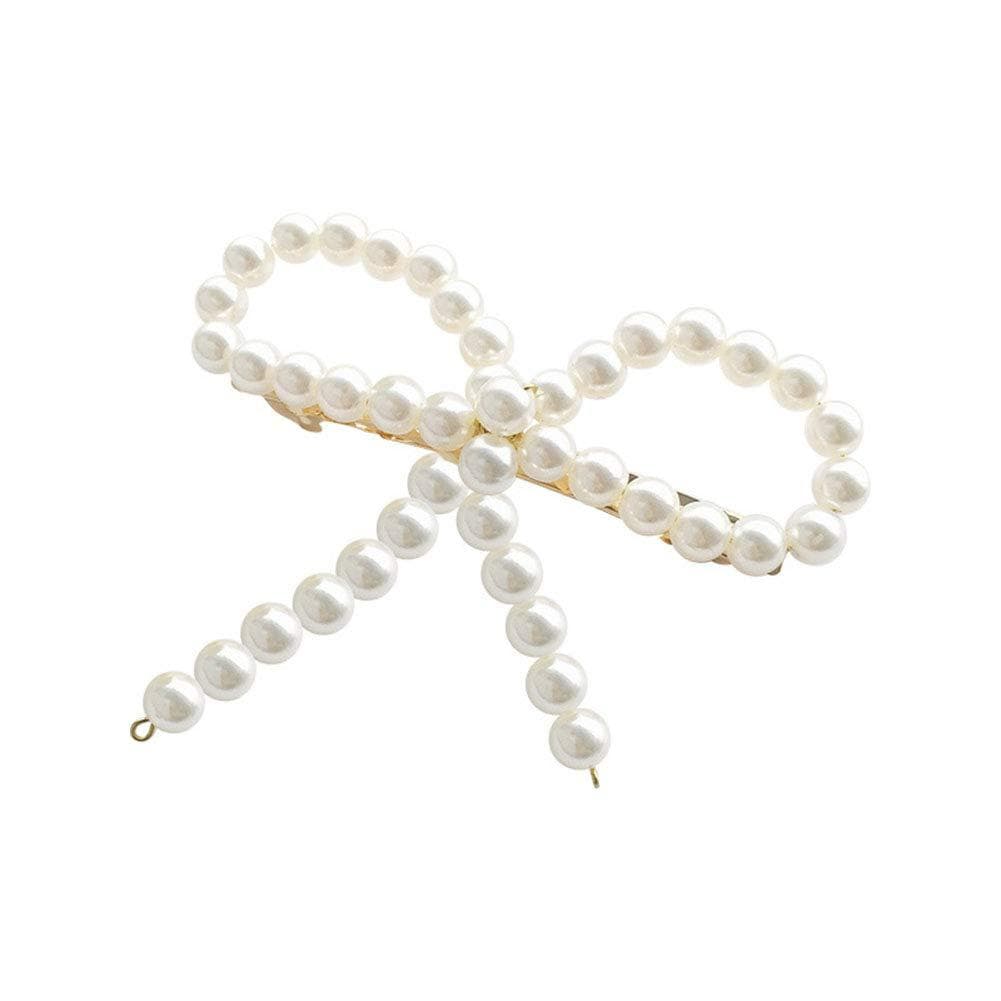 AKOAK 1 Pacote de Presilhas Elegantes e Delicadas com Laço de Pérolas Brancas, Presilha Lateral de Pérolas para Cabelo,