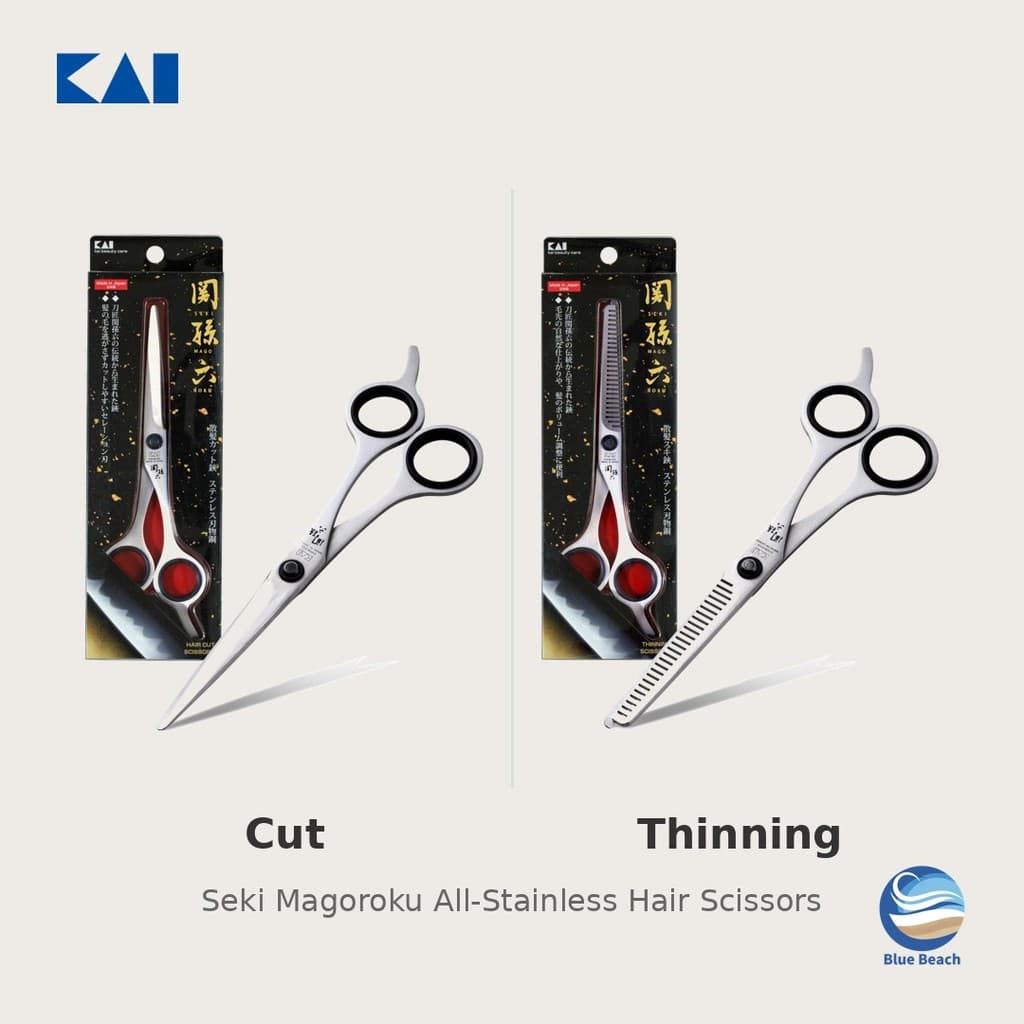 KAI Seki Magoroku Tesoura Cabelo/Aco Inox/Corte Desbaste 2 Tipos/Cortar em Casa Franja/Japao