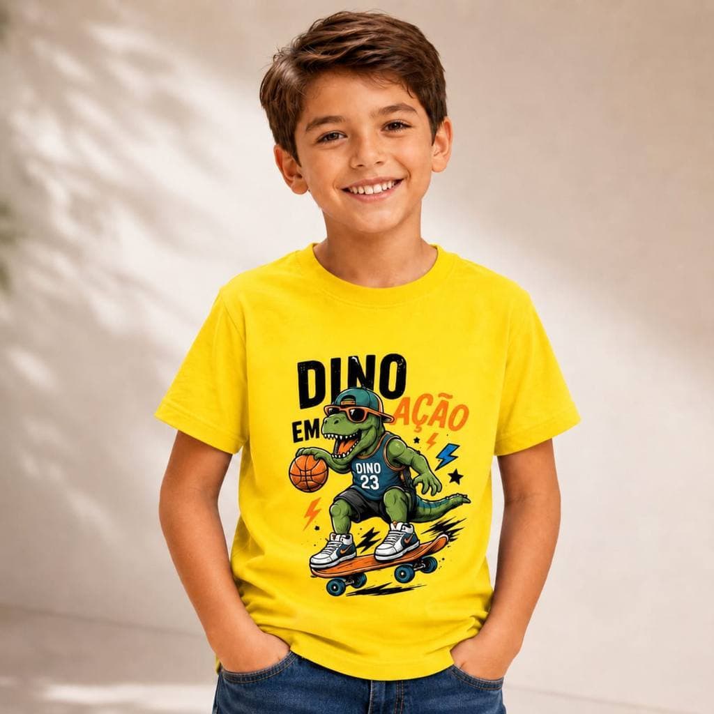 Camiseta Camisa Infantil Blusa Infantil Dinossauro 100% Algodão Estampa Divertida