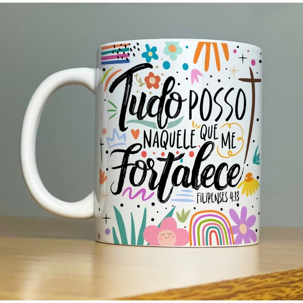Caneca Frases Religiosa Deus Jesus Salmos Vibes Colorida para presente Porcelana - 325ml