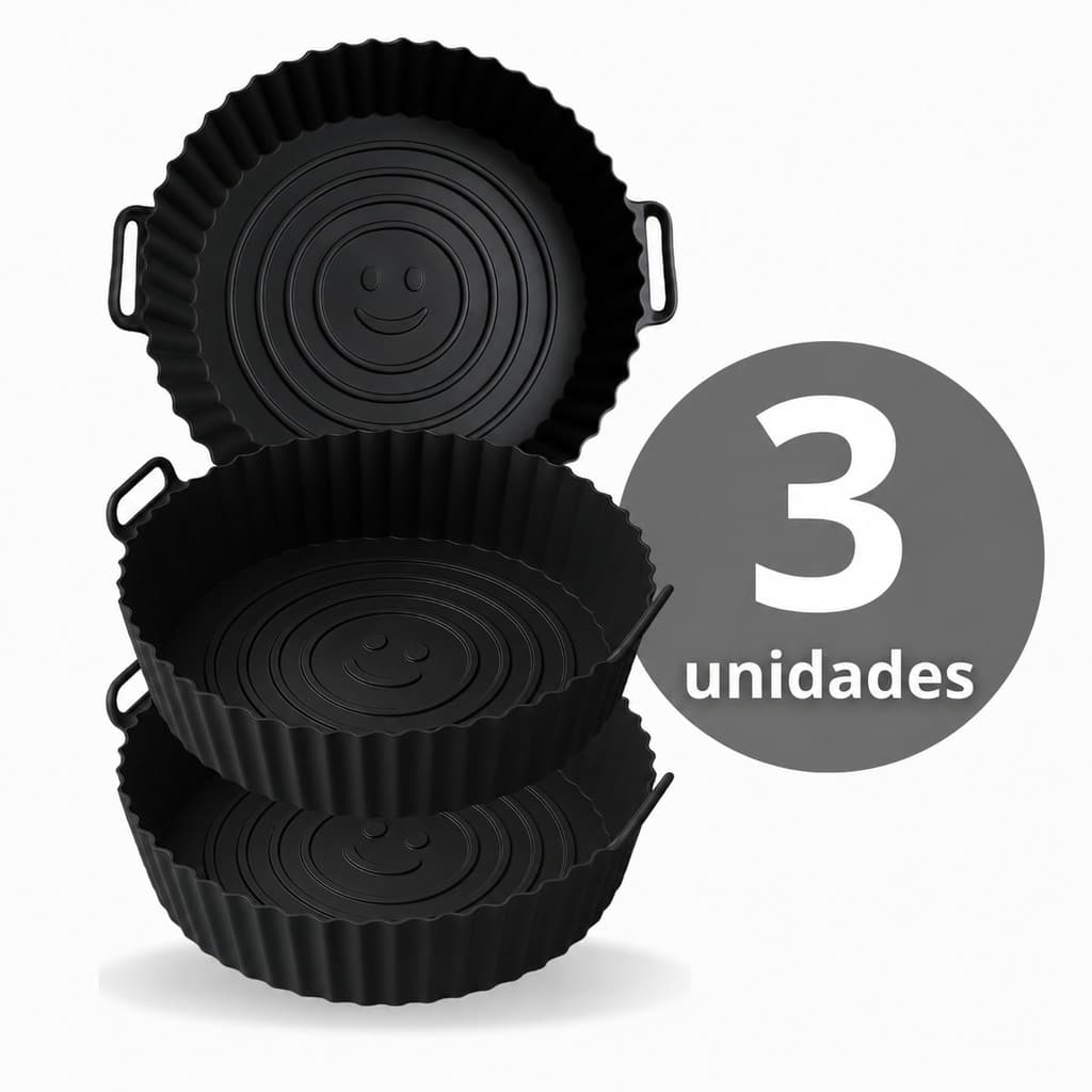 Kit com 3 Formas Silicone AirFryer Assadeira Fritadeira Elétrica Lavável