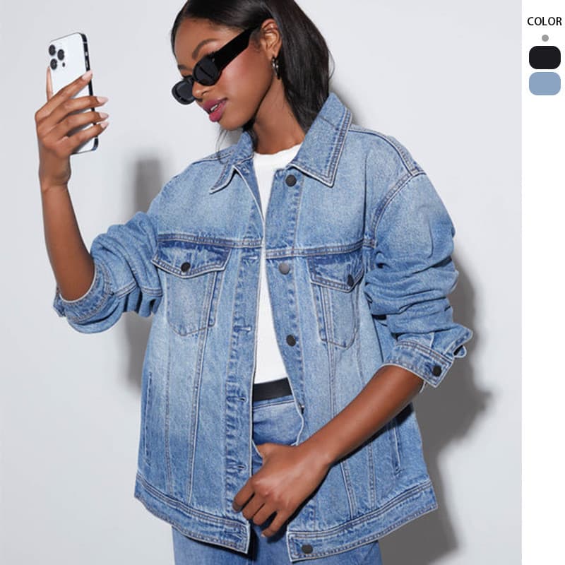 Nova jaqueta jeans lavada feminina Casual solta jaqueta de manga comprida topo