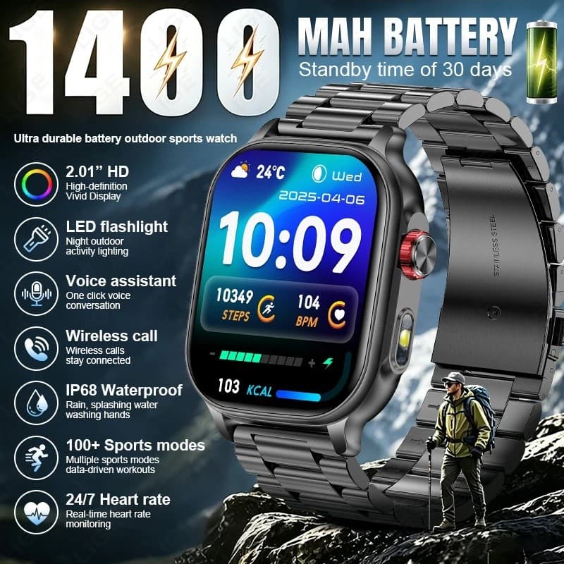 Novo 1400mAh Bateria Relógio Inteligente Das Mulheres Dos Homens Freqüência Cardíaca 100 + Esportes Fitness Bluetooth Ch