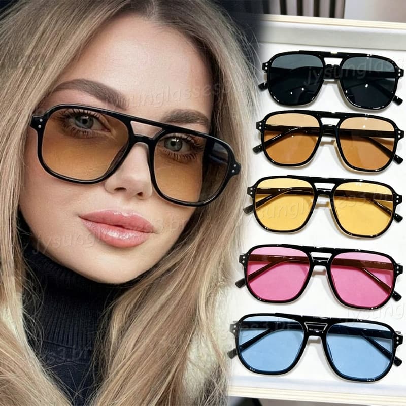 Retro Duplo Feixe Grande Quadro Oceano Lente Óculos De Sol Para Mulheres Moda Ao Ar Livre Condução Praia Resistente A UV