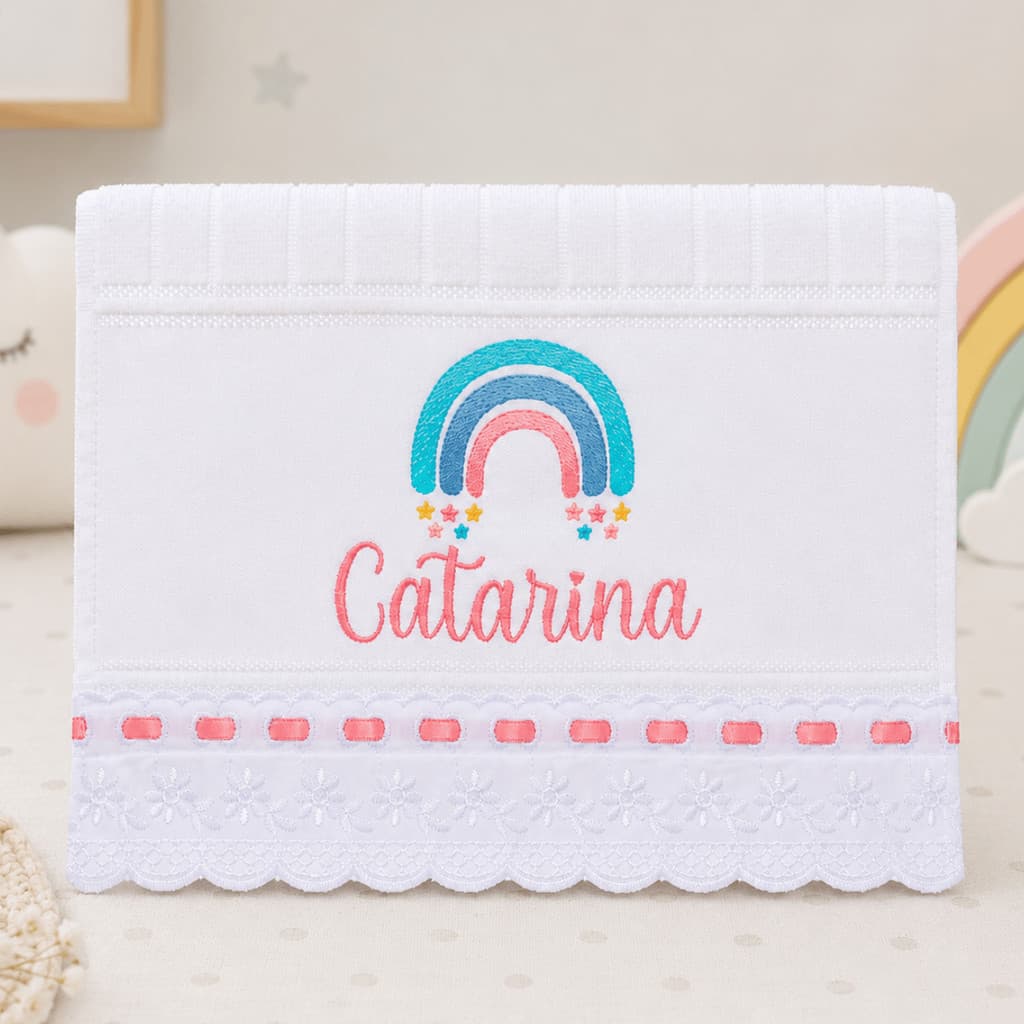 Toalha de Boca Bordada Com Nome Arco Iris Premium