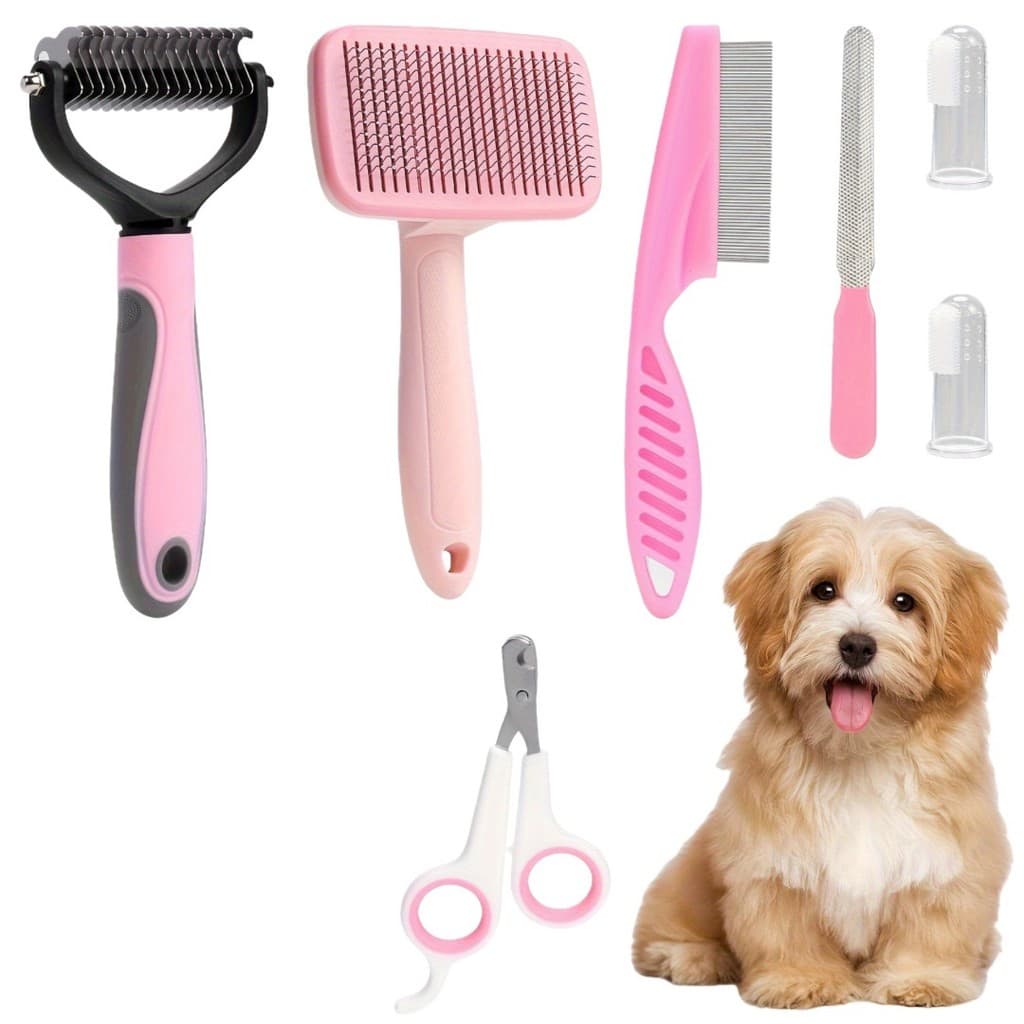 Conjunto de Cuidados para Gatos e Cães: Pente Autolimpante para Remoção de Pelos, Pente para Pulgas, Cortador de Unhas,