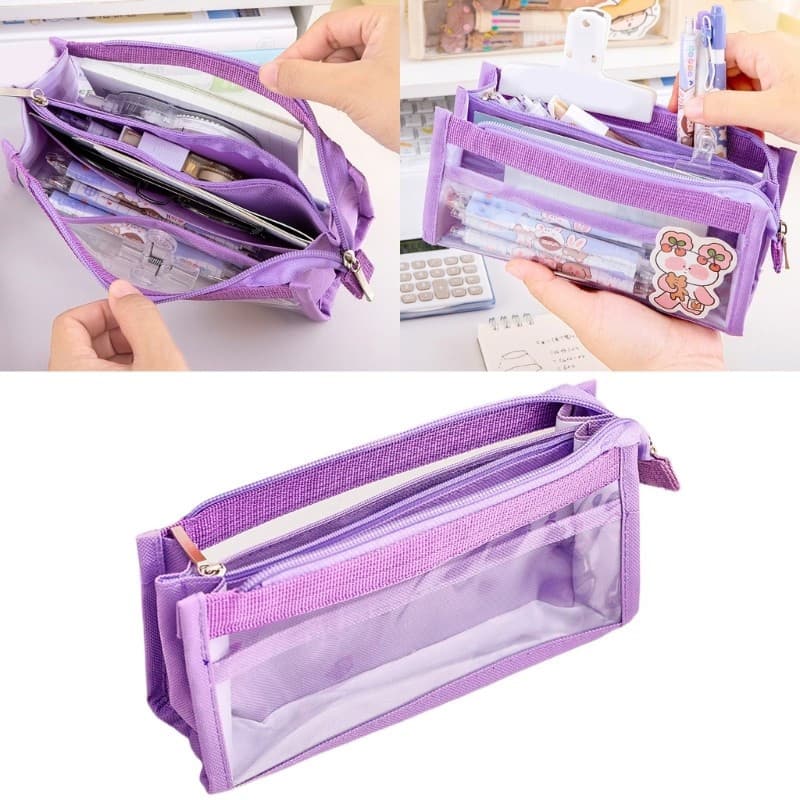 Bolsa Caneta Estética, Estojo 6 Camadas, Capacidade Transparente, Caixa Lápis, Escrit