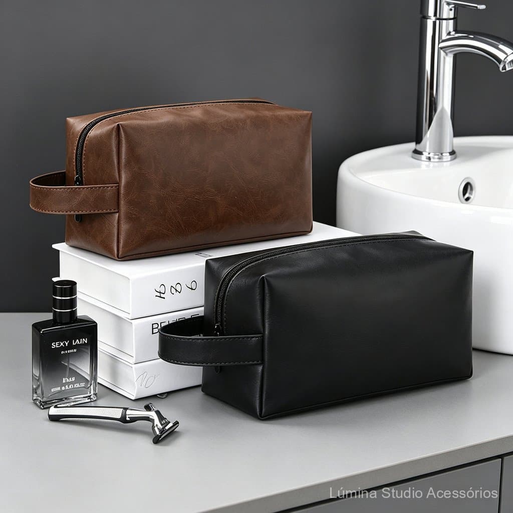 Bolsa de higiene masculina retrô em PU, bolsa de maquiagem à prova d'água de grande capacidade, organizador de higiene p