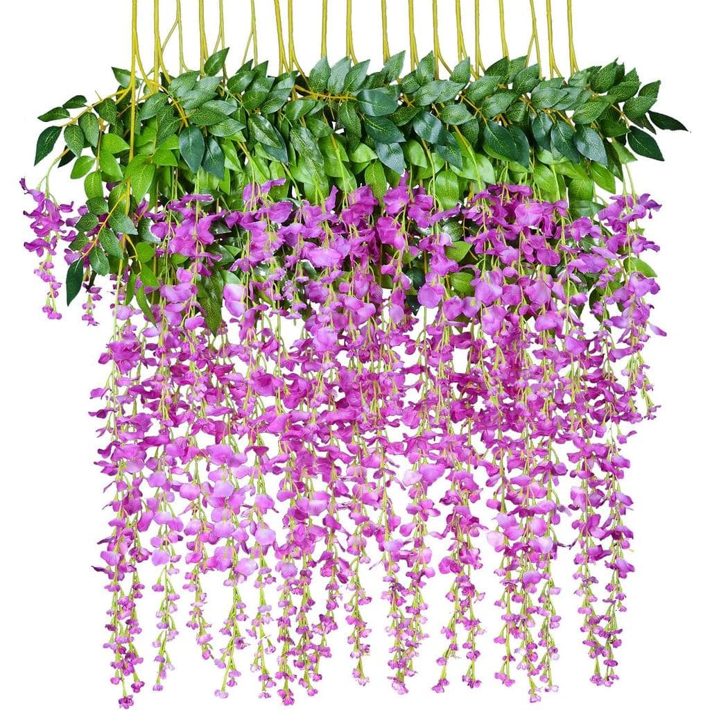 DearHouse 12 Peças de Flores Artificiais de Seda, Videira de Glicínia de 3,6 Pés, Flor Pendurada para Casamento, Jardim,