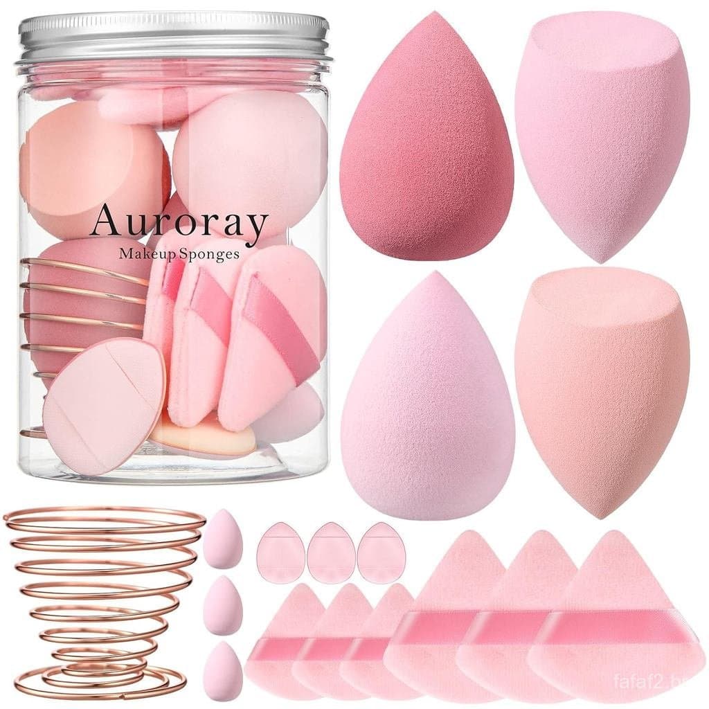 Conjunto de 17 Esponjas de Maquiagem com 6 Esponjas para Pó, 3 Mini Esponjas de Maquiagem, 3 Mini Esponjas para Base e 1
