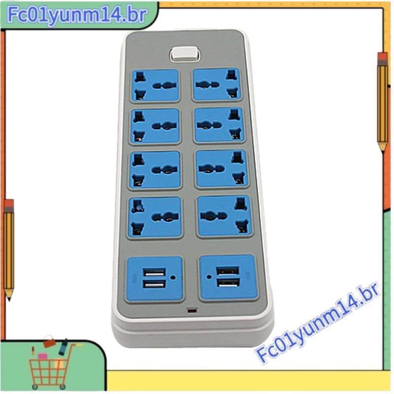 Protetor Contra Surtos De Tira De Energia Com 4 Portas USB E 8 Tomadas Cabo De Extensão De 6.5 Pés 3000W 16A Para Dormit