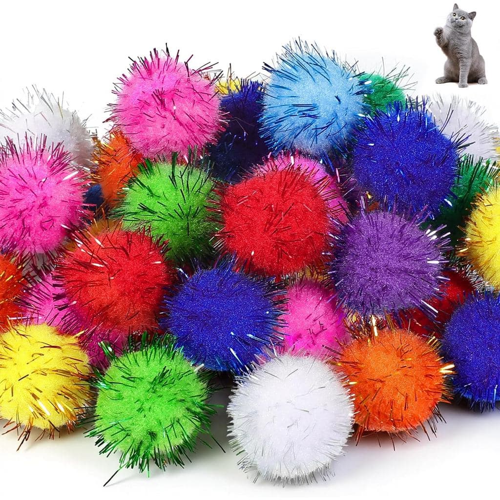 100 Bolas de Pom Pom para Gatos, Bolas de Brinquedo Brilhantes para Gatos, Pom Poms Macios de 1 polegada, Bolas Felpudas