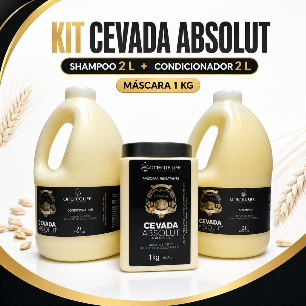Kit Shampoo 2L + Condicionador 2L + Mascara 1Kg Cevada Absolut Oriente Life