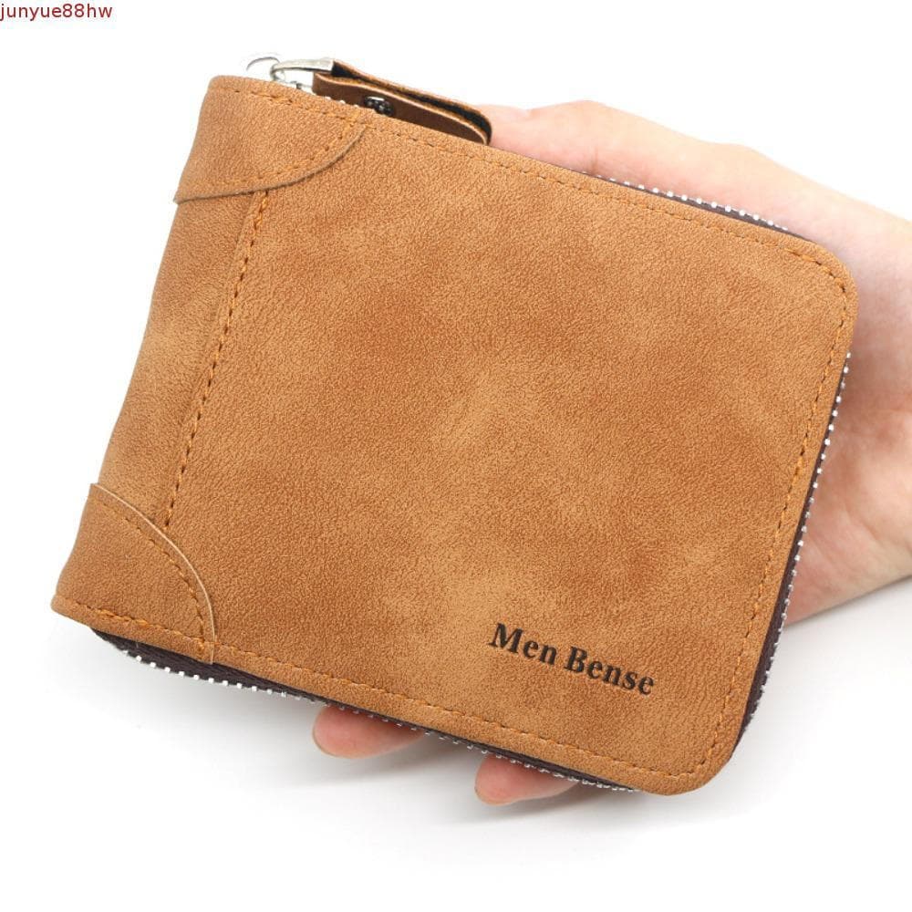 Bolsa De Moedas Masculina JUNYUE , Carteira Curta De PU Com Zíper Duplo , Porta Cartão De Identificação Casual Fosco De