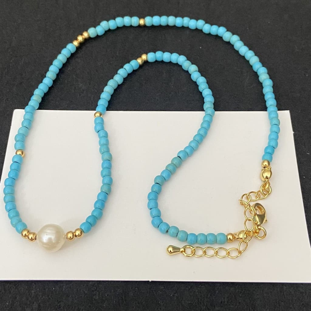 Lago azul frisado pérola colar decorativo feminino suave estilo de férias simples All-Match artesanal frisado elegante c