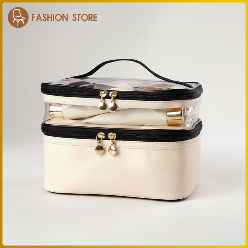 [Wishshopeelq] Bolsa De Maquiagem De Camada Dupla Estojo Cosmético À Prova D'água Higiene De Viagem De Duas Camadas De G