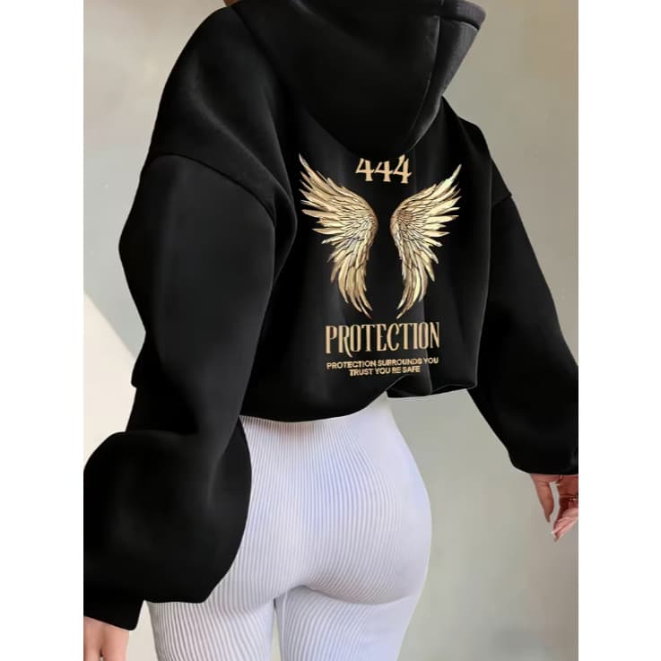 Jaqueta Moletom Feminina Zíper Asas 444 Protection Streetwear