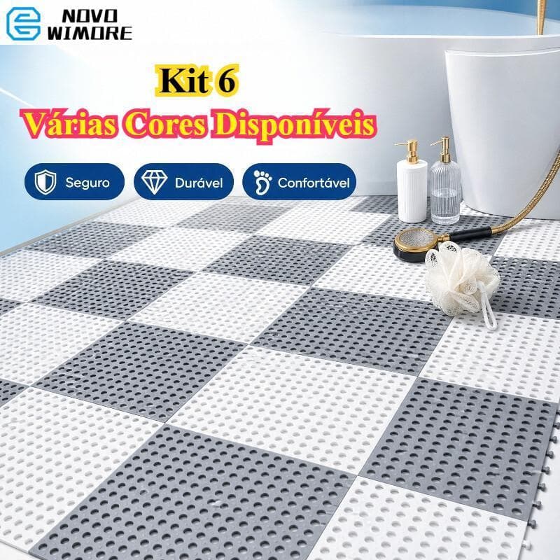 [HWC] Kit 6 Tapete Modular 30x30 Superfície Antiderrapante Para Box Banheiro Chuveiro Vestiário
