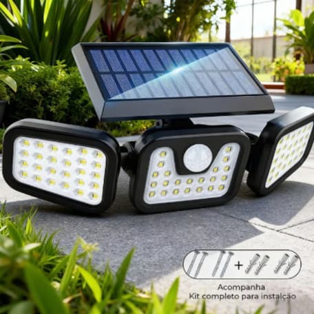 Large 122-LED spotlight with rotating Solar panel and motion Sensor.