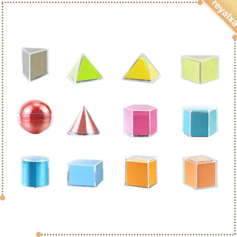 [Reyalxa] 12 Unidades De Blocos De Formas Geométricas 3D Montessori , Padrão Transparente , Brinquedos De Aprendizagem P