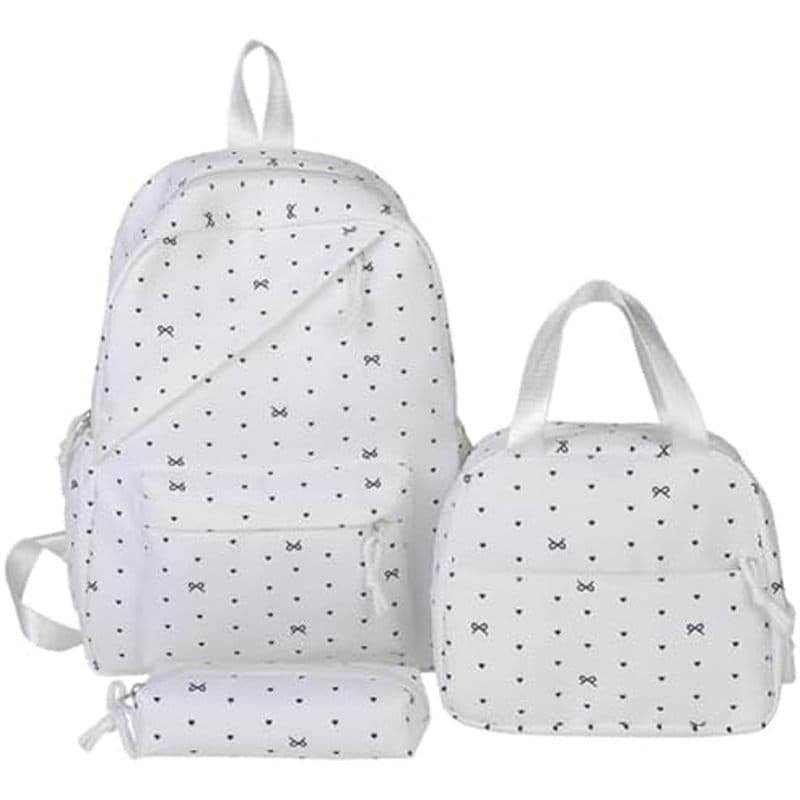 3 Unidades De Mochila Estética Coquette Fofa | Conjunto De Livros De Nylon Com Bolinhas E Laço Inclui Lancheira Bolsa De