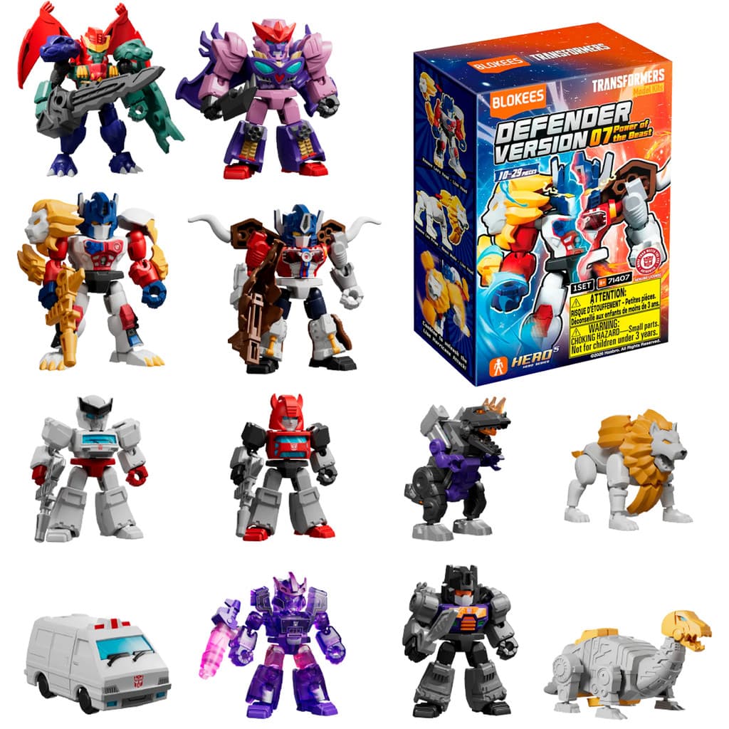 1 Boneco Coleção Transformers Defender Version 7 Power of The Beast Surpersa Mini Blokees