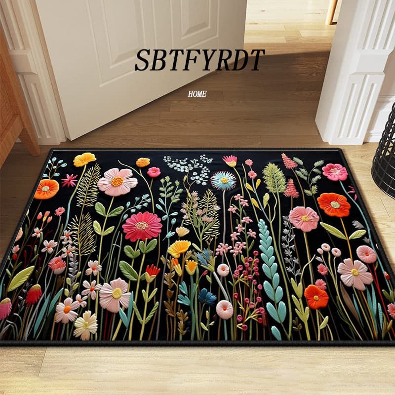 [Novo produto] Moderno pequeno Floral dopamina cristal veludo tapete de entrada doméstica antiderrapante resistente à su