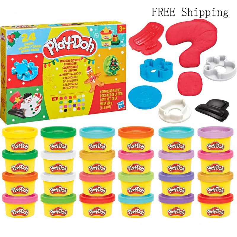 Calendário do Advento Play-Doh, Conjunto de Artes e Artesanato com Mais de 24 Acessórios Surpresa, Latas de Massa Plásti