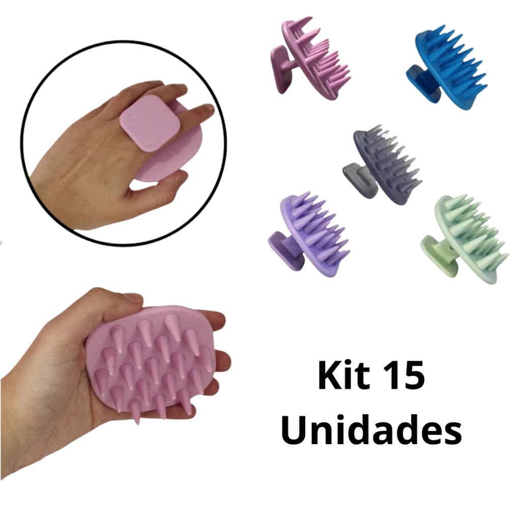Kit 15 Escovas Massageadora de Silicone para Cabelos