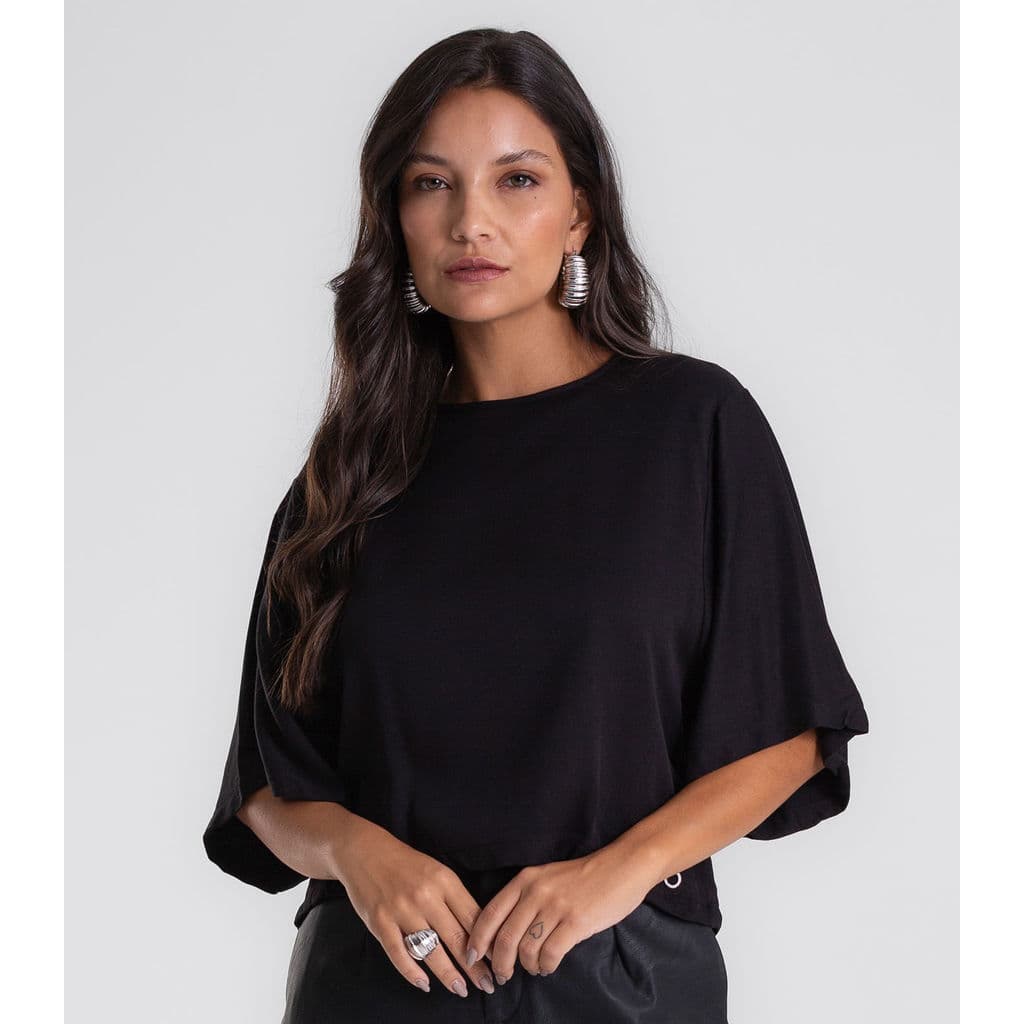 Blusa Feminina Box Manga Ampla Viscose Endless Preto