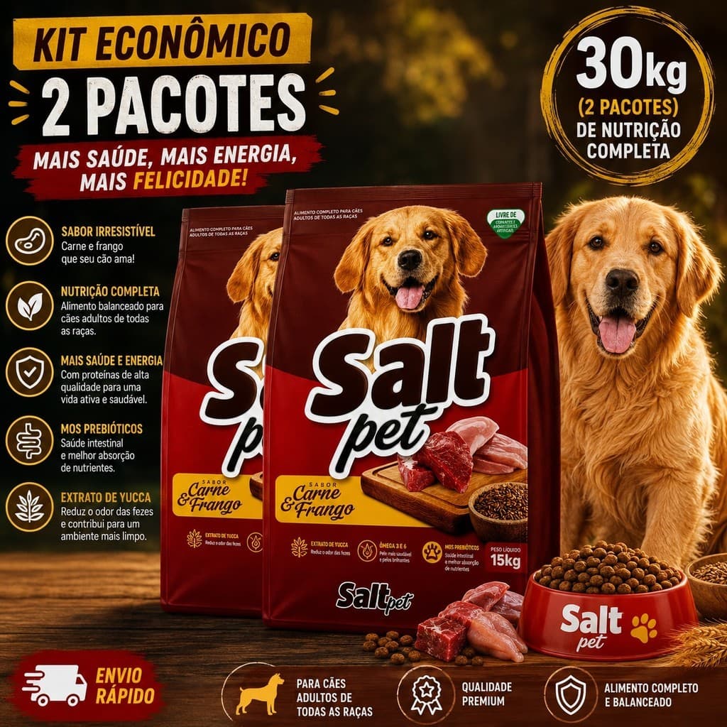 Ração Para Cães Adultos Carne e Frango 30Kg Ração Para Cachorro Gostosa Alimento Cães Pet