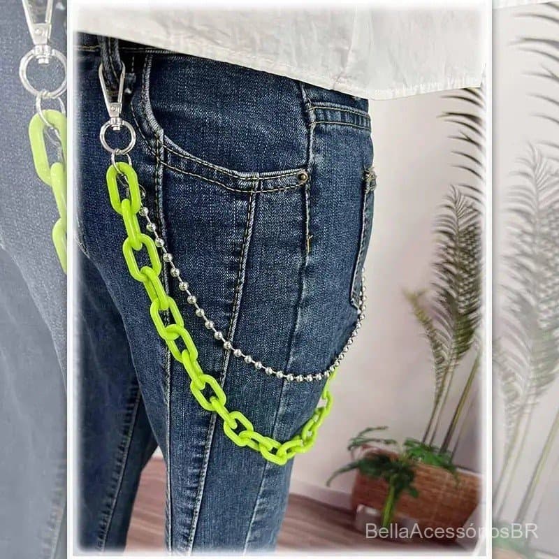 Verde Fluorescente Masculino Plástico Acrílico Cha Roupas Decoração Estilo Punk Cintura Cintos De Dupla Camada Calças