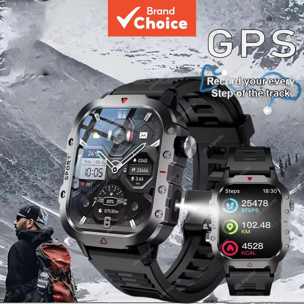 Novo Relógio Inteligente Esportivo Outdoor 2,01 polegadas Tela HD, Lanterna LED, Conversa Bluetooth, Rastreador GPS,