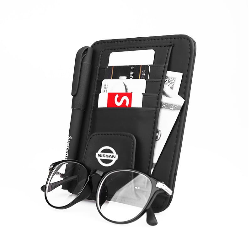 Organizador de Visor Solar para Carro em Couro PU Multifuncional, Bolsa para Cartões, Óculos e Canetas, Nissan