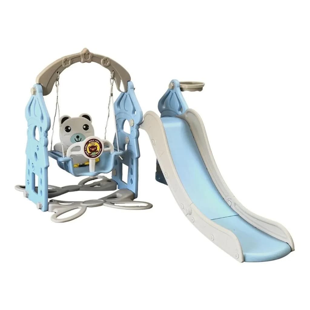Playground Infantil 3 Em 1 Escorregador Balanço Cesta Basquete Importway BW218 Azul Inmetro