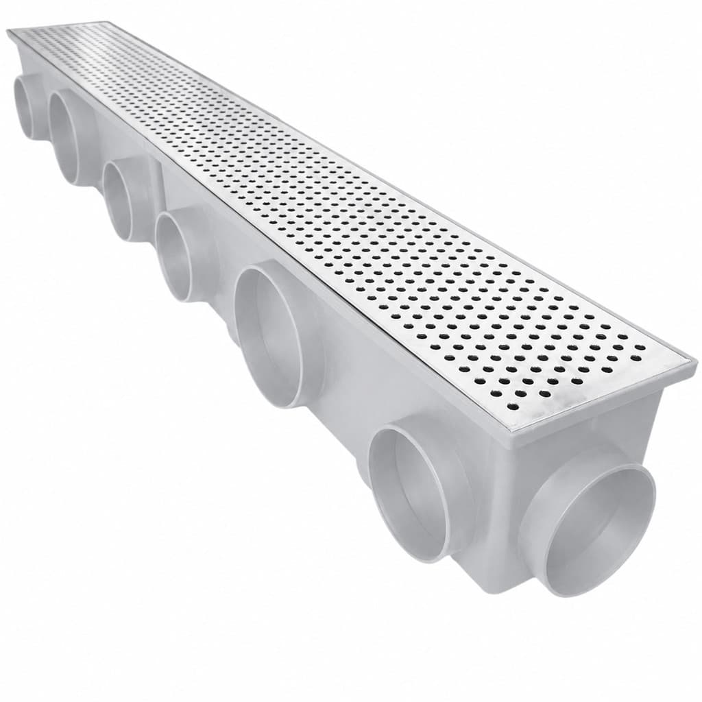 Ralo Drenagem de Água da Chuva 15x100 Inox Perfurado Bolinha col Cinza Modular