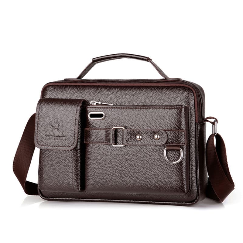 Bolsa de Ombro de Couro Masculina para Negócios, Simples, de Mão, Transversal, Tipo Mochila
