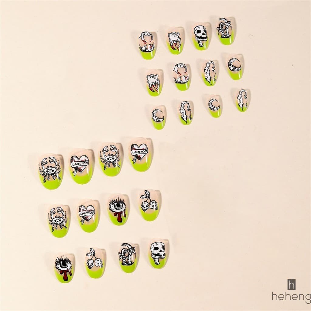 Prensa Oval De Terror Em Unhas Falsas , 24 Peças , Dentes De Sangue , Caveira , Olho , Palmeira , Cobra , Design , Cober