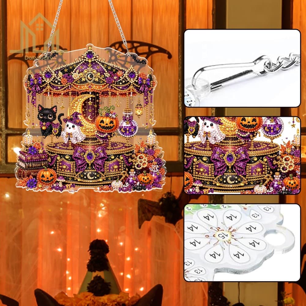 Kits De Amuletos De Pintura De Diamante Acrílico DIY De Halloween (Carousel) [Dailylucky.br-DLY]