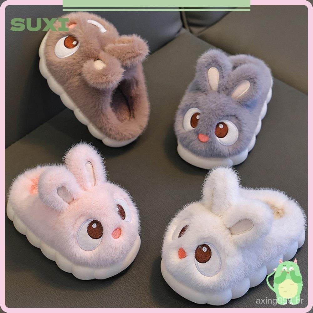 LUCKY-SUXI Chinelos De Algodão , Para Casa Inverno Família , Sapatos De Pelúcia De Coelho Macios E Antiderrapantes Com O