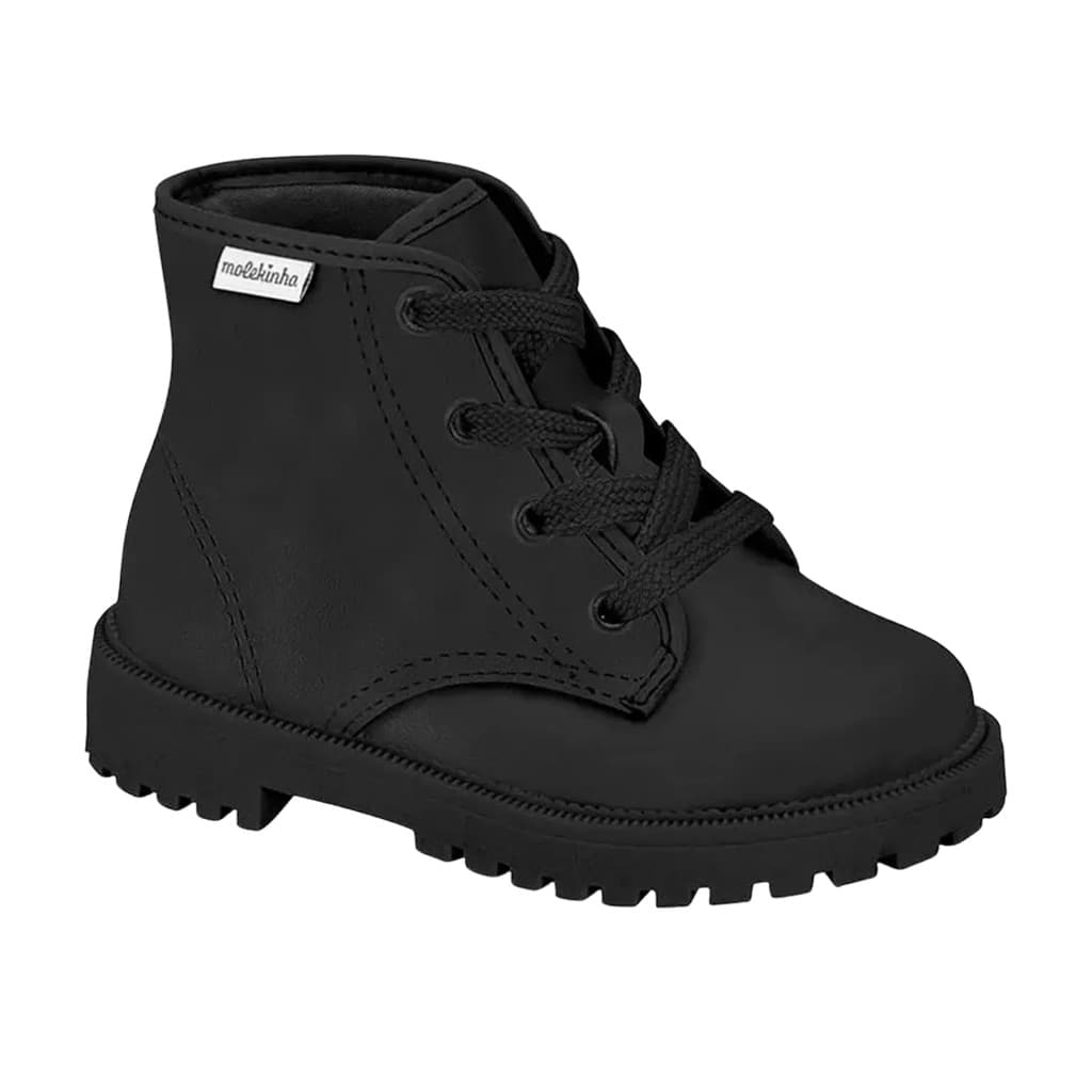 Bota Coturno Infantil Menina Molekinha Tratorada Cano Curto Cadarço Criança Feminino Juvenil Leve Preto Rodeio Boiadeira