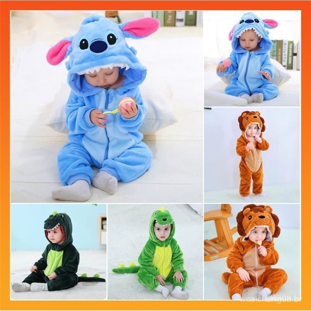 Macacão Kigurumi Stitch Dinossauro Leão para Bebê, Fantasia de Cosplay para Meninas, Pijama 6MEM